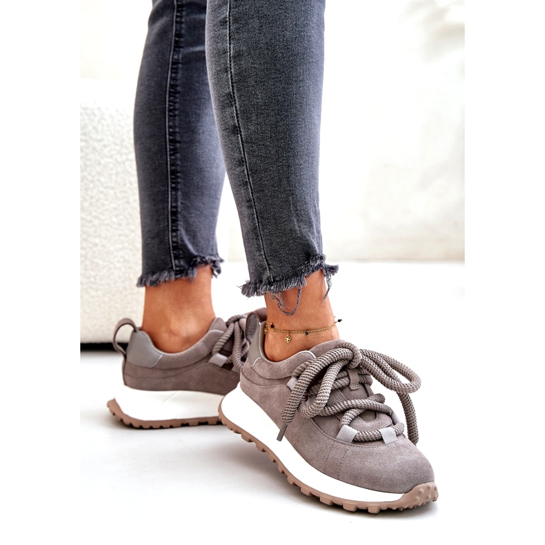 Ženske tenisice od brušene kože s debelim vezicama Artiker 54C1465 Siva 3