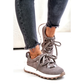 Ženske tenisice od brušene kože s debelim vezicama Artiker 54C1465 Siva 1