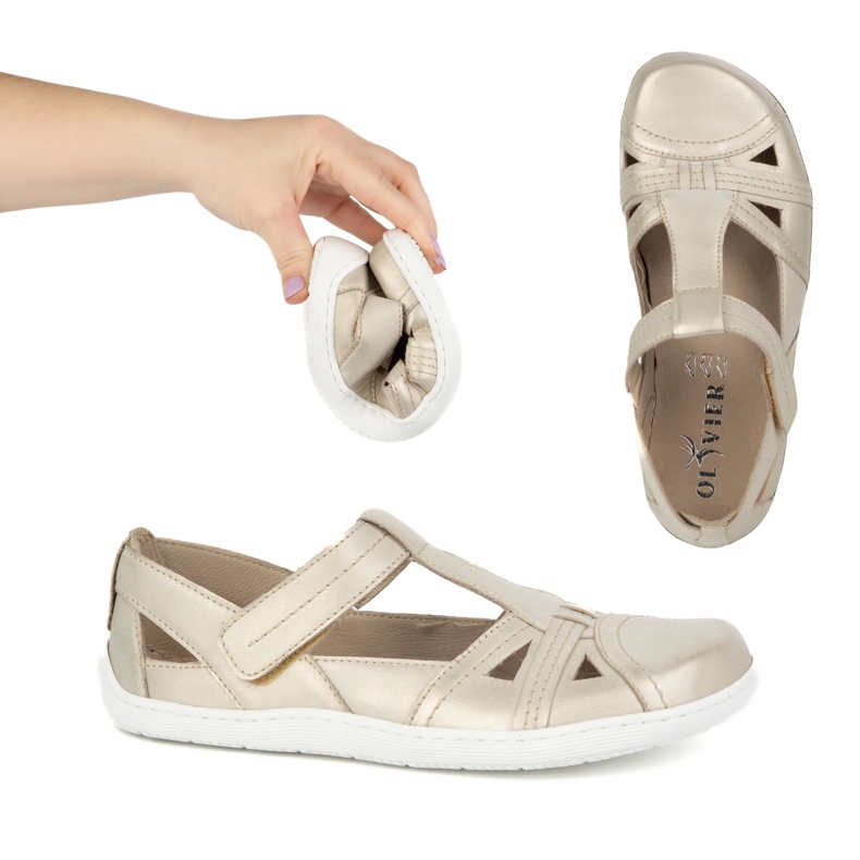 Ženske bosonoge cipele UltraLekkie Olivier 1285 Pola -prikriveni čičak zlatni 1