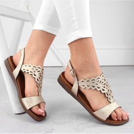 Sergio Leone W SK445 zlatne ažurne ravne sandale zlatna 1