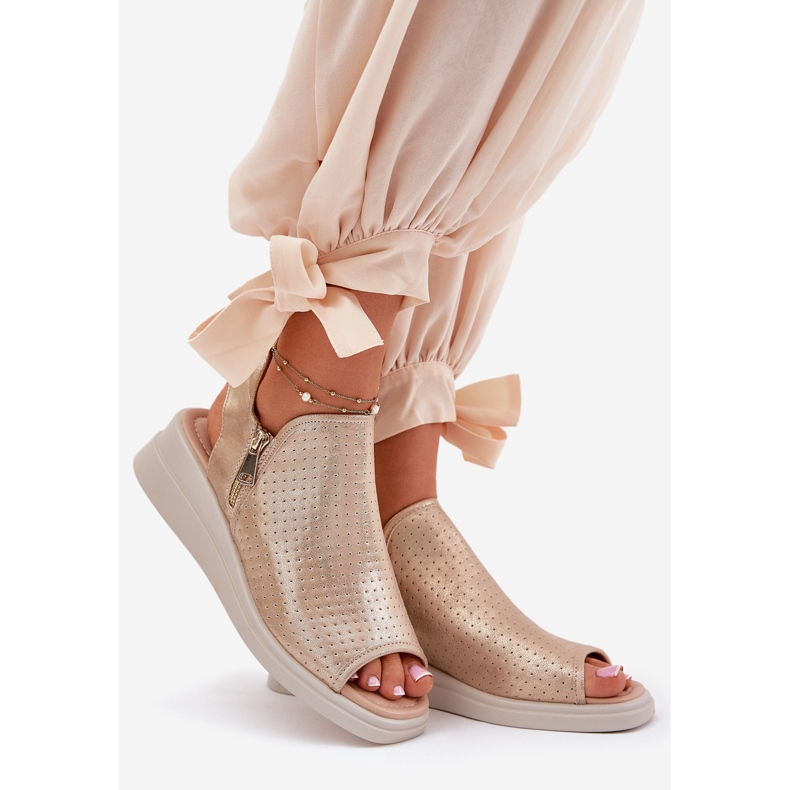 Jezzi Ženske sandale na zlatne klinove zlatna 1