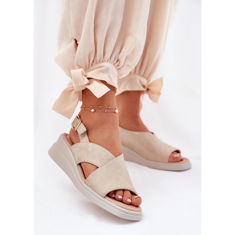 Jezzi Ženske sandale za klin s eko kožom zlatne kože zlatni 2