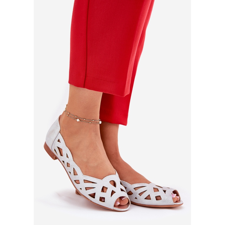 Jezzi Srebrne otvorene balerine s golim prstima srebro 1