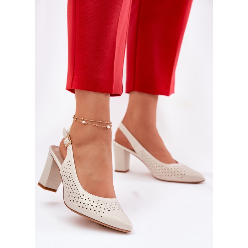 Otvorene sandale s šiljastim nožnim prstima na Sergio Leone SK163 biserni post bež 2