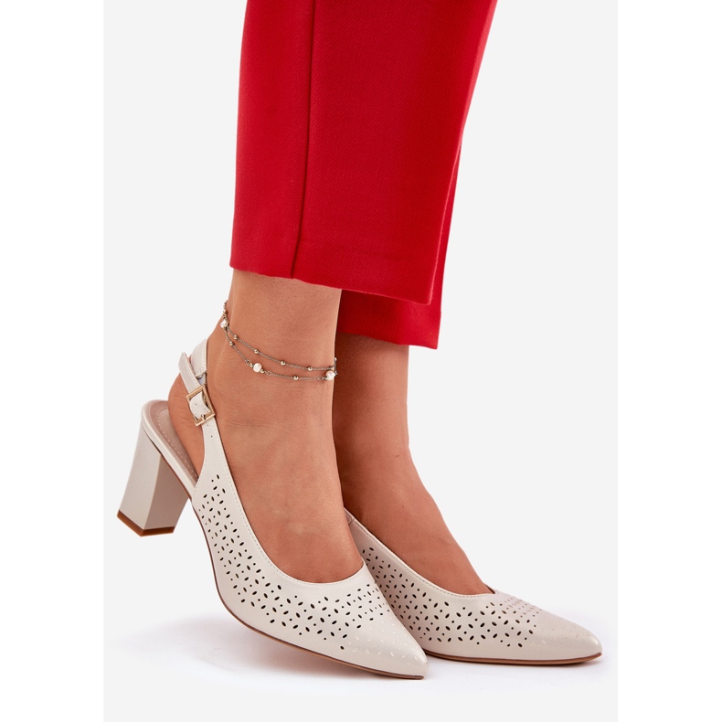 Otvorene sandale s šiljastim nožnim prstima na Sergio Leone SK163 biserni post bež 1