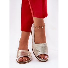 Kožne elegantne balerine s golim prstima Zazoo 1865 Zloty obrisani zlatna 2