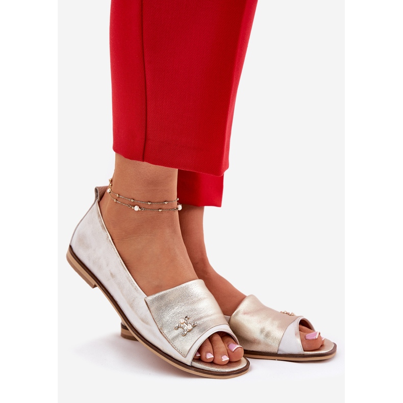 Kožne elegantne balerine s golim prstima Zazoo 1865 Zloty obrisani zlatni 1