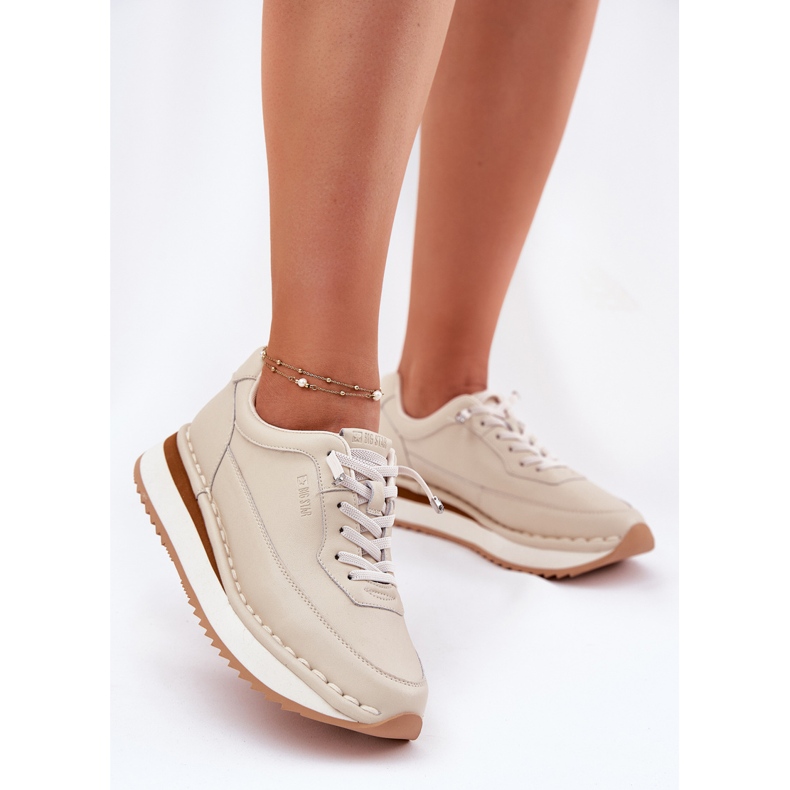 Big Star Ženske kožne tenisice na velikoj zvijezdi RR274A334 bež platforma 1