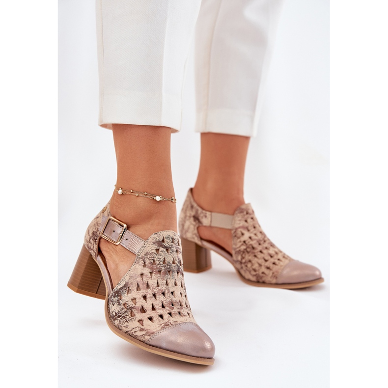 Ženske kožne otvorene čizme Maciejka 04962-43 Beige-Gold bež 2