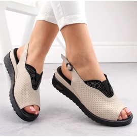 Kožne ažurne sandale na klin Filippo W PAW537, bež 1