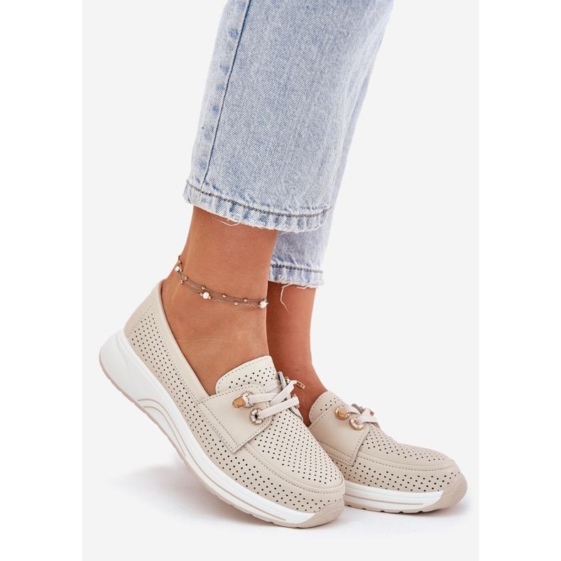 Kožne cipele izrađene od prirodne kože na Artikeru 56C2102 bež platforma 1