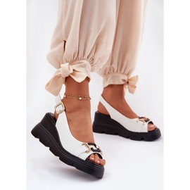 ARTIKER Ženske kožne sandale na klinu i platformu s ukrasom Artker 56C1588 White bijela 2