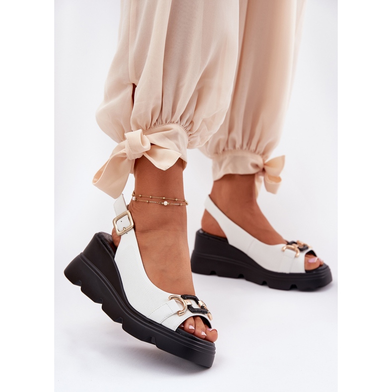 ARTIKER Ženske kožne sandale na klinu i platformu s ukrasom Artker 56C1588 White bijela 2