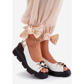 ARTIKER Ženske kožne sandale na klinu i platformu s ukrasom Artker 56C1588 White bijela 1