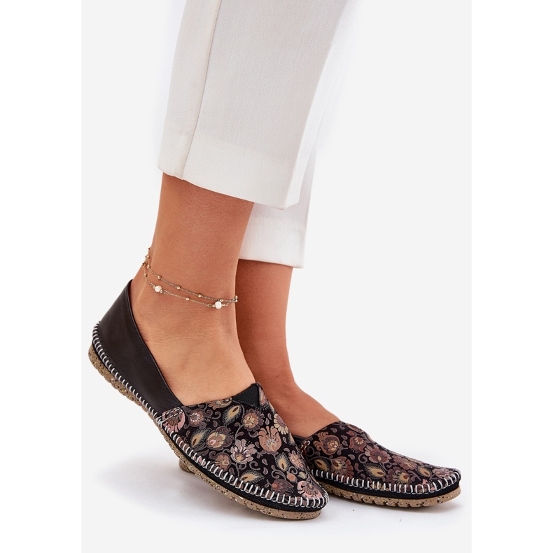 Kožne balerine s uzorkom maciejka t1929-71 crna 1