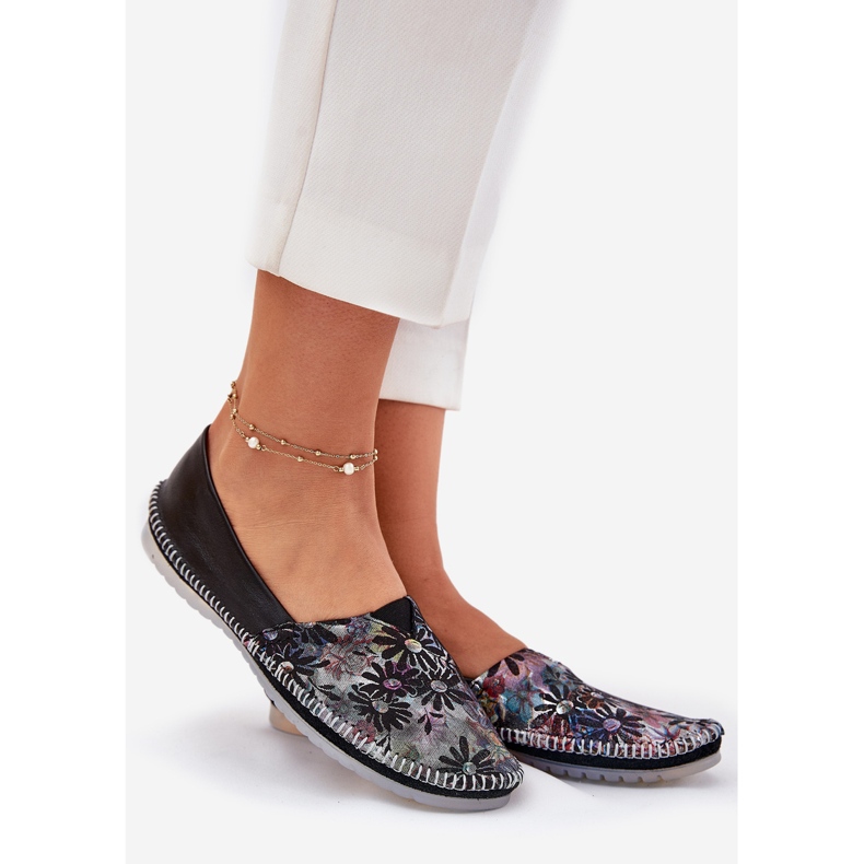 Kožne balerine s uzorkom maciejka t1930-39 crna crno 1
