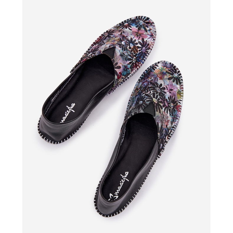 Kožne balerine s uzorkom maciejka t1930-39 crna crno 2