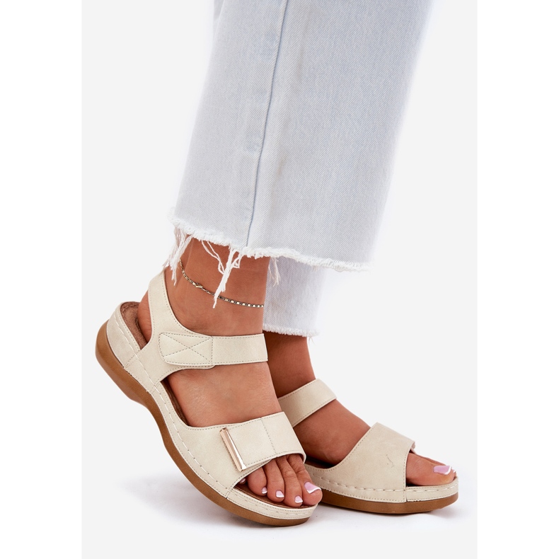 Evento Udobne ženske sandale čičak zlatni 1