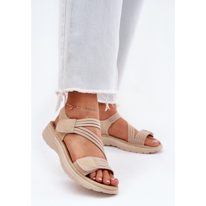 Evento Udobne ženske sandale na čičak, bež 2