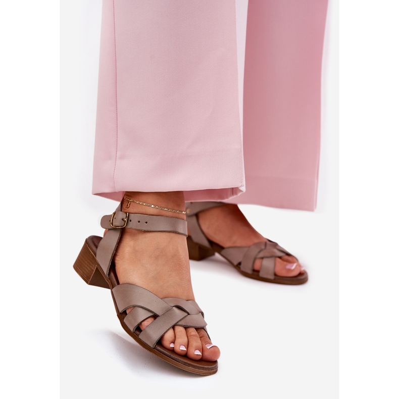 Kožne sandale s nježnim Zazoo 40372 tamnim rodom bež 1