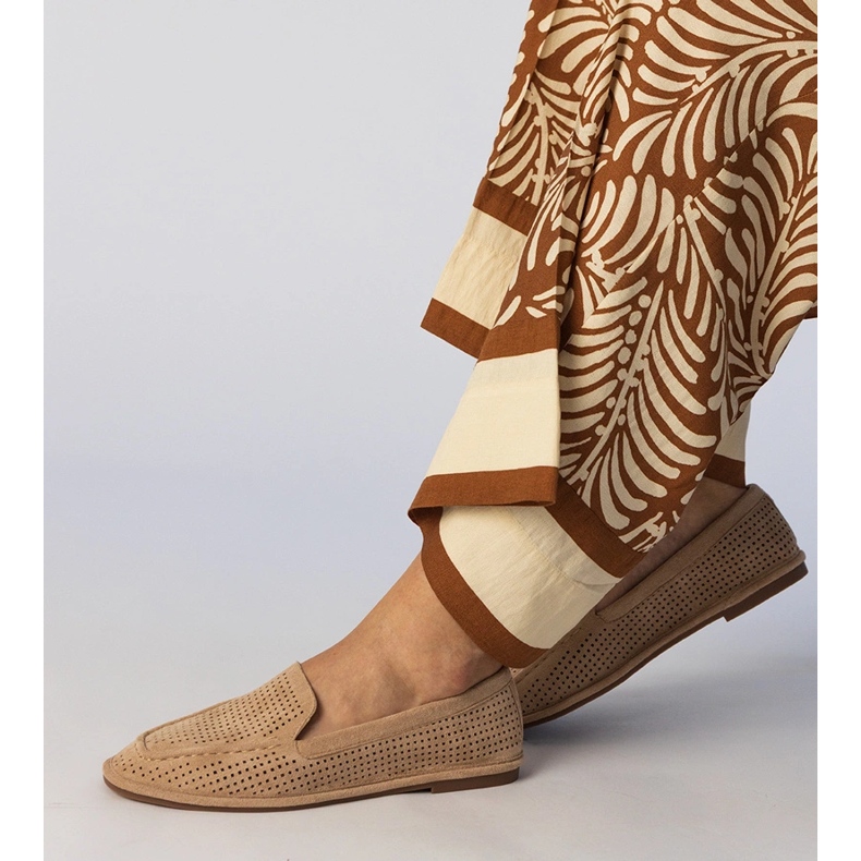 Khaki Openwork Loafers iz Ekozamszua bež 1