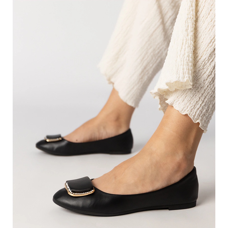 Crne ženske balerine s cirkonima crno 2