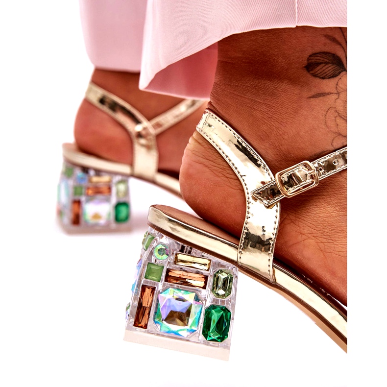 Ženske sandale na visoku petu s kristalima Golden S.Barski MR1037-01 zlatni 3