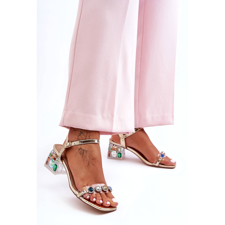 Ženske sandale na visoku petu s kristalima Golden S.Barski MR1037-01 zlatna 4