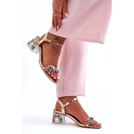 Ženske sandale na visoku petu s kristalima Golden S.Barski MR1037-01 zlatna 1