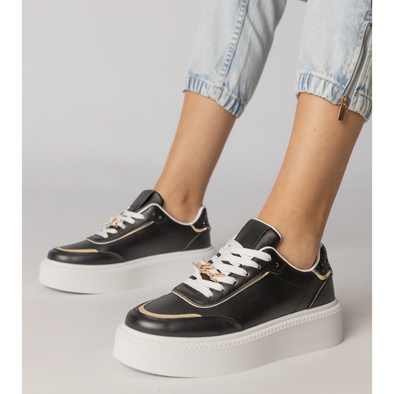 Crne tenisice ukrašene sjajem i cirkonima crno 1