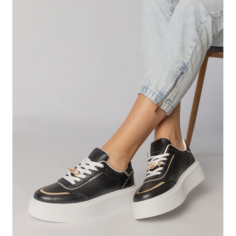 Crne tenisice ukrašene sjajem i cirkonima crno 2