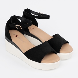 Seastar Crne ženske sandale na bijelom klinu crna 1