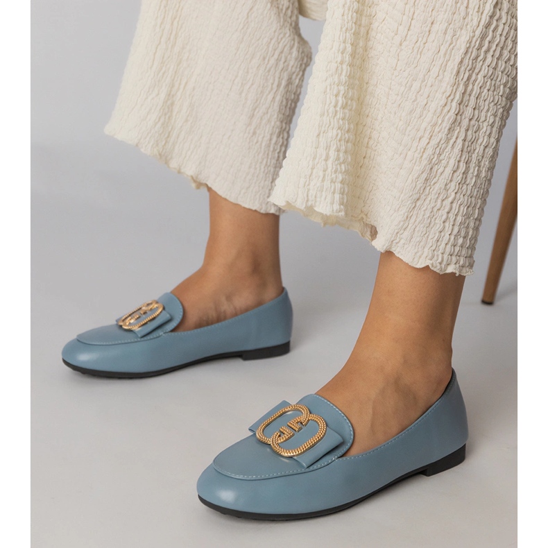 Plave ženske natikače sa zlatnim ukrasom plava 1