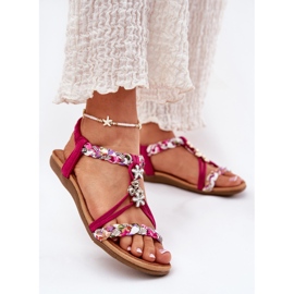 Ravne ženske sandale s pletenim prugama i artikerom igle 56C1314 FUKSJA ružičasta 2