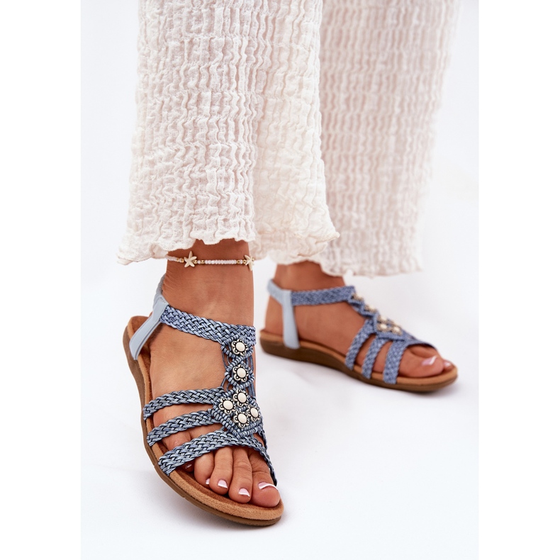 Ženske ravne sandale s pletenicama Artiker 56C1325 Plave pruge plava 2