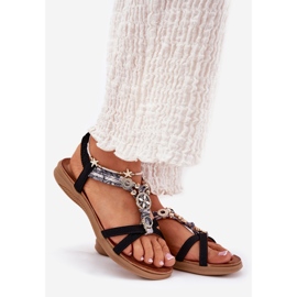 Ravne ženske sandale s Artikerom 54C1334 Crni ukrasi crno 1