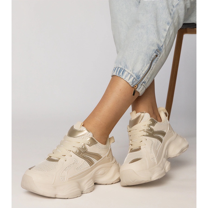 Bež tenisice ženske sportove sa zlatnim umetanjem 1