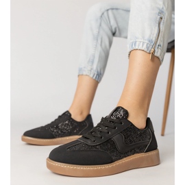 Crne ženske tenisice ukrašene sjajem crno 1