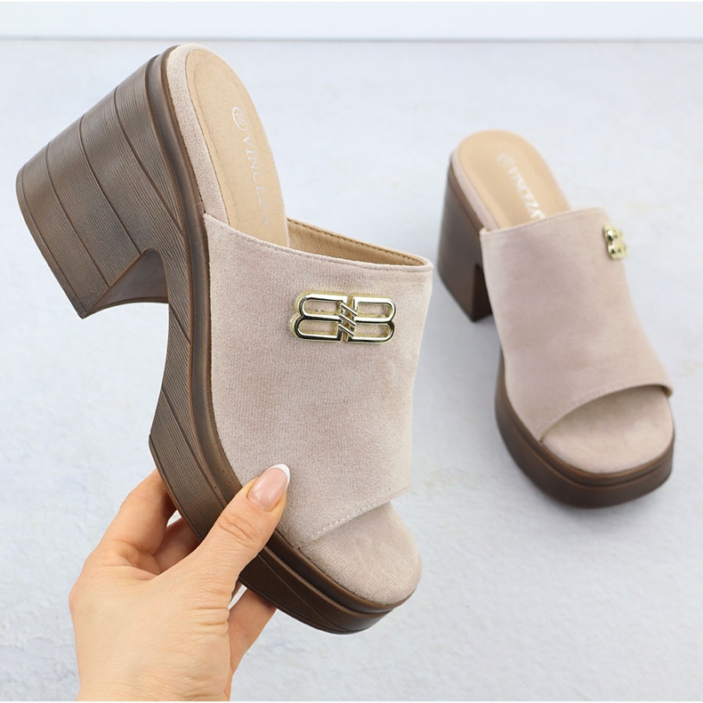 Ženske papuče na stupu Beige Vinceza 17400 bež 1