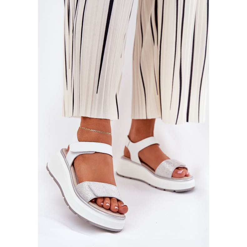 S.Barski Ženske kožne sandale platforma i čičak klinovi S. Barski LR51-543 Silver srebro 2