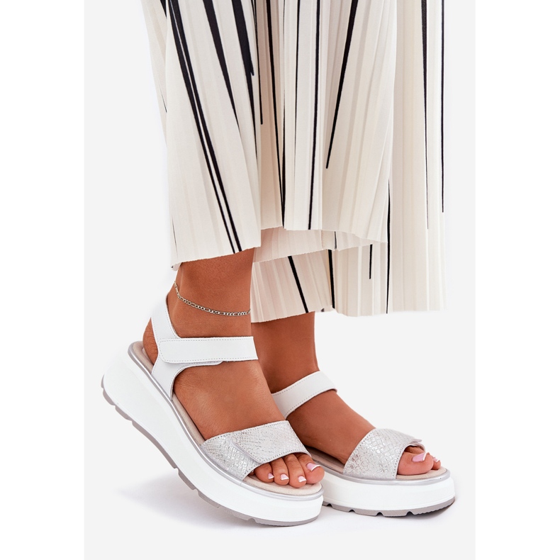 S.Barski Ženske kožne sandale platforma i čičak klinovi S. Barski LR51-543 Silver srebro 1