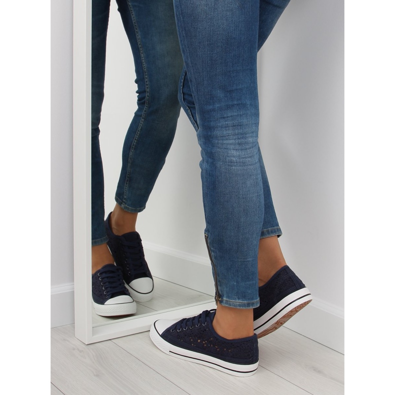 Ženske tamnoplave čipkane tenisice NB89P Plave mornarsko plava 1