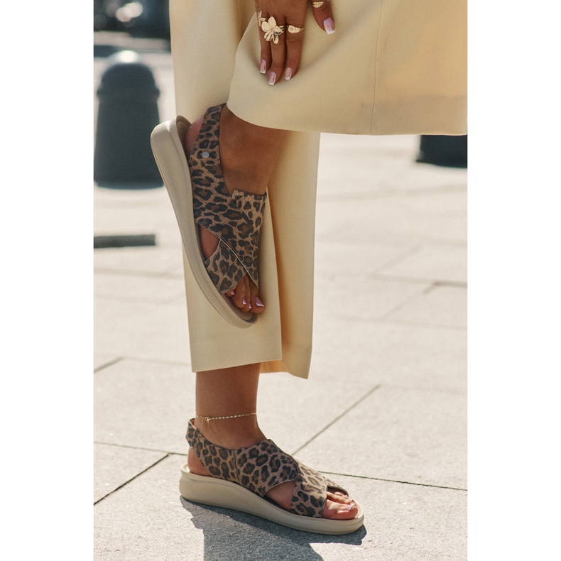 Zazoo 40392 kožne sandale ženski smeđi leopard tisak bež 2