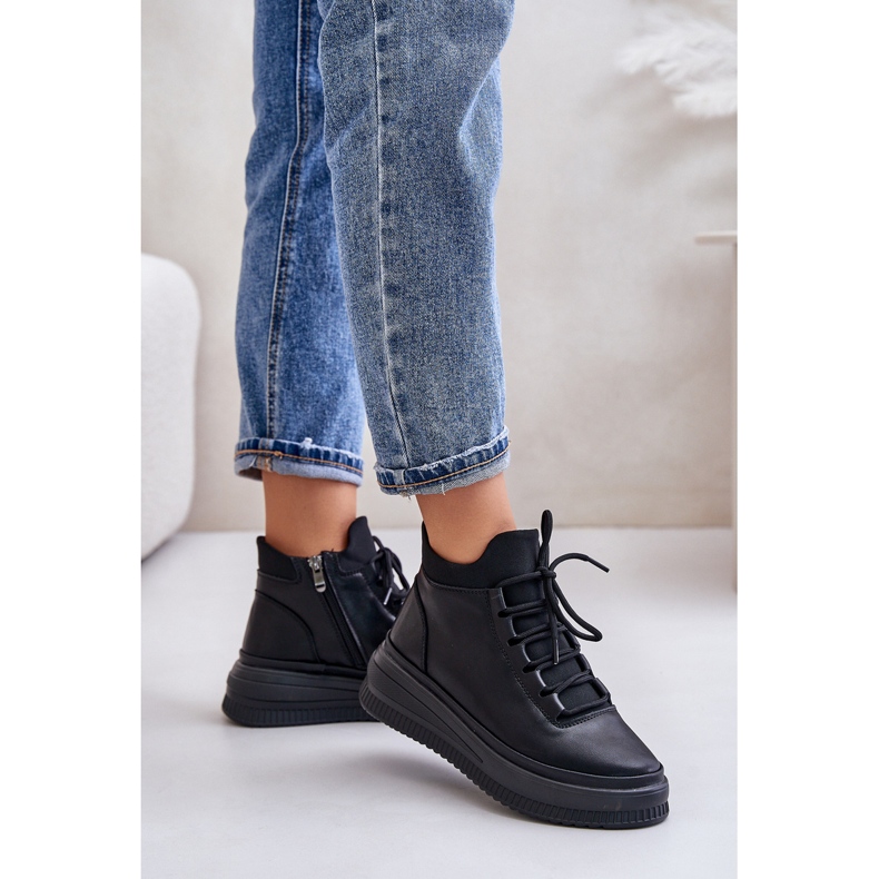 Lagane kožne sportske cipele na Artiker platformi 55C1041 crne crno 2