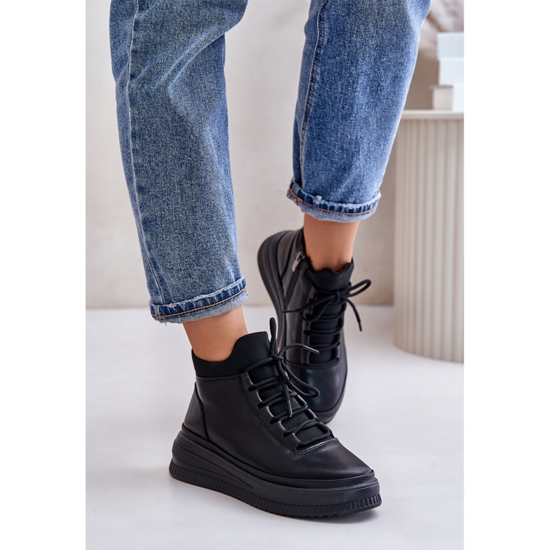 Lagane kožne sportske cipele na Artiker platformi 55C1041 crne crno 1