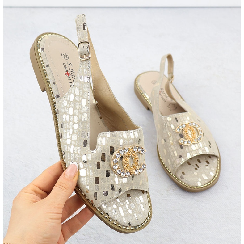 S.Barski Ženske kožne sandale Złote S. Barski KV51-096 zlatni 1