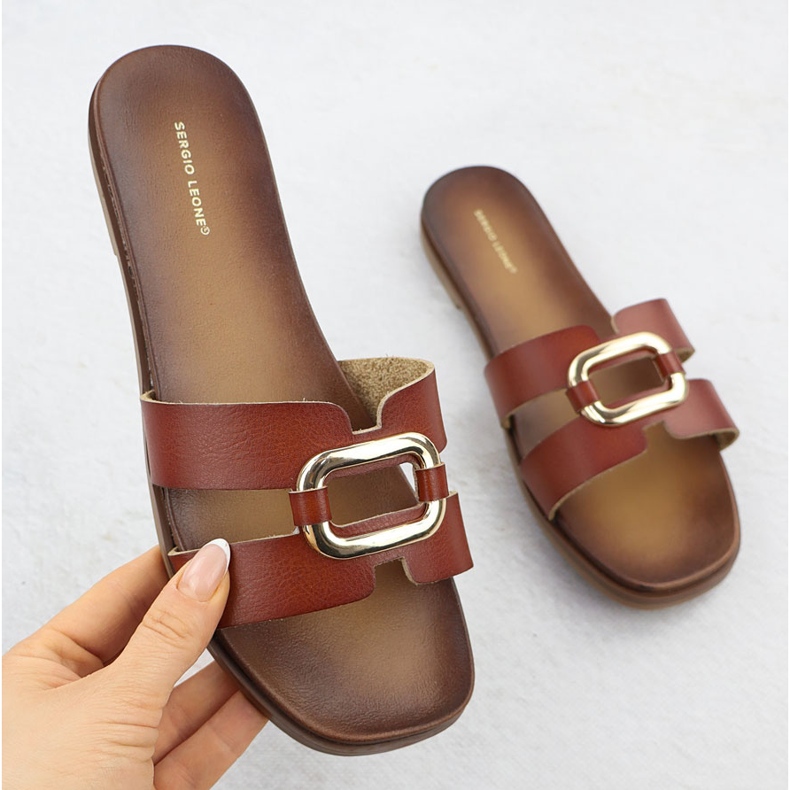 Ženske papuče s ukrasom smeđi Sergio Leone SK077H smeđa 1