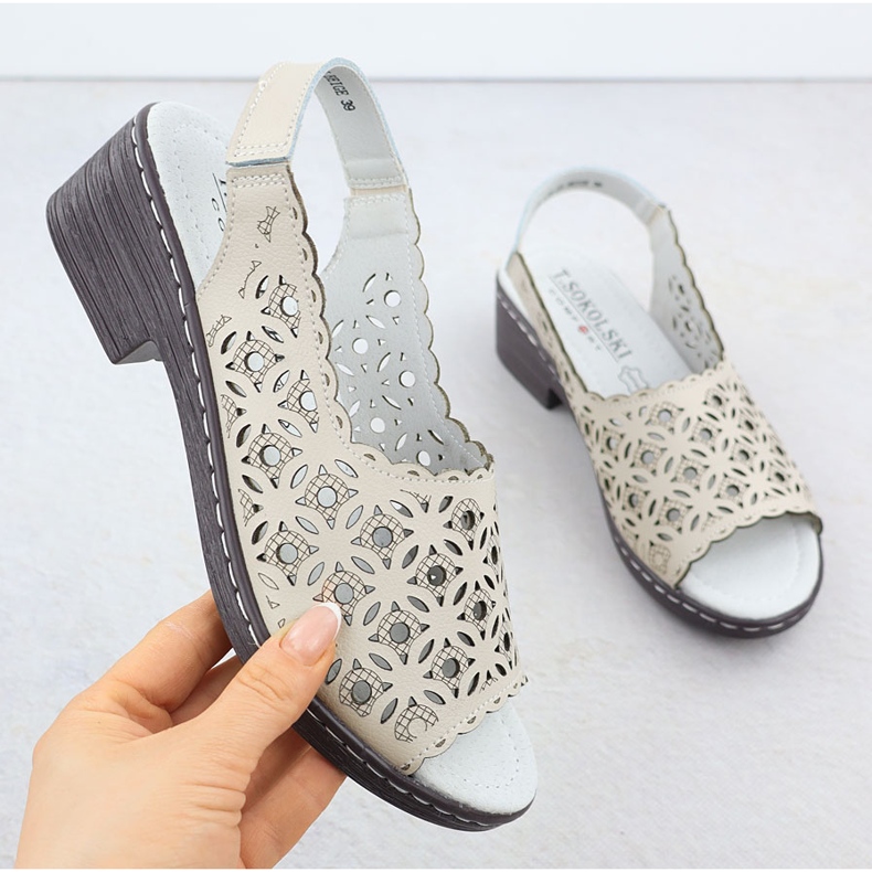 Otvorene ženske kožne sandale na jastučiću beige t.sokolski L25-25 bež 1