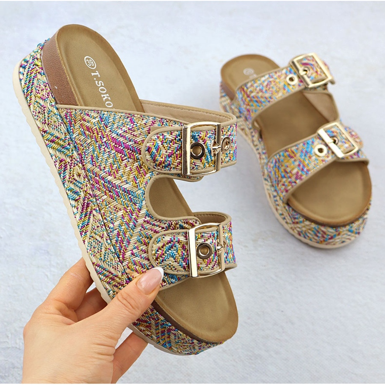 Papuče na gustom potplatu s stezaljkama T.Sokolski L25-322 višebojan 1