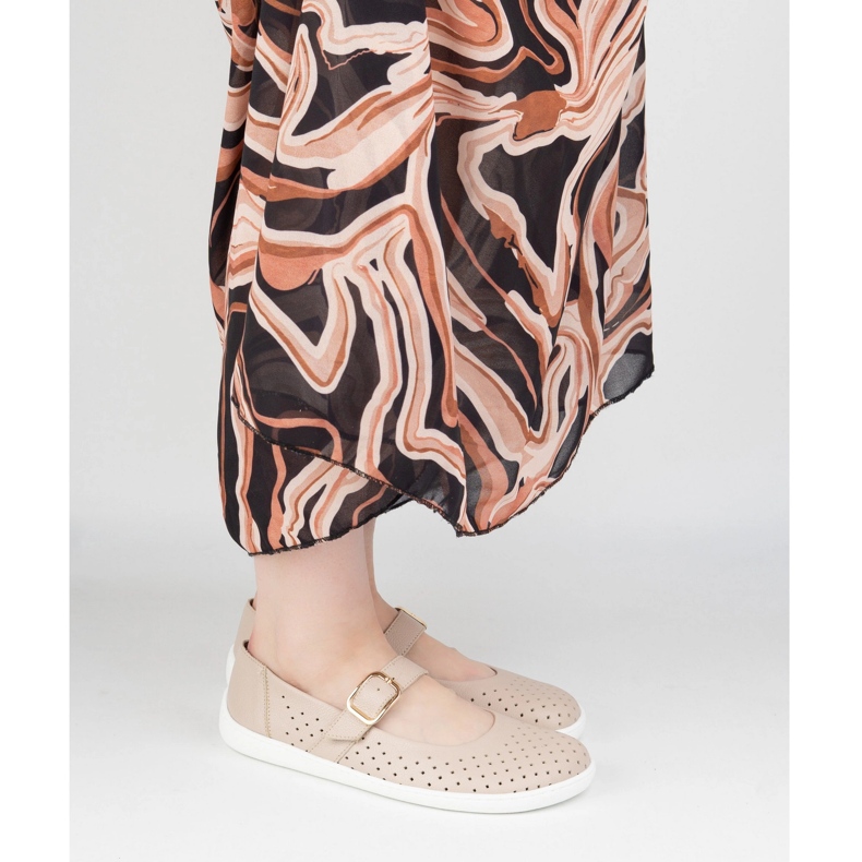 Bosonogi ženske balerine Olivier 1770Pol kožne cipele s bež kopčama 2